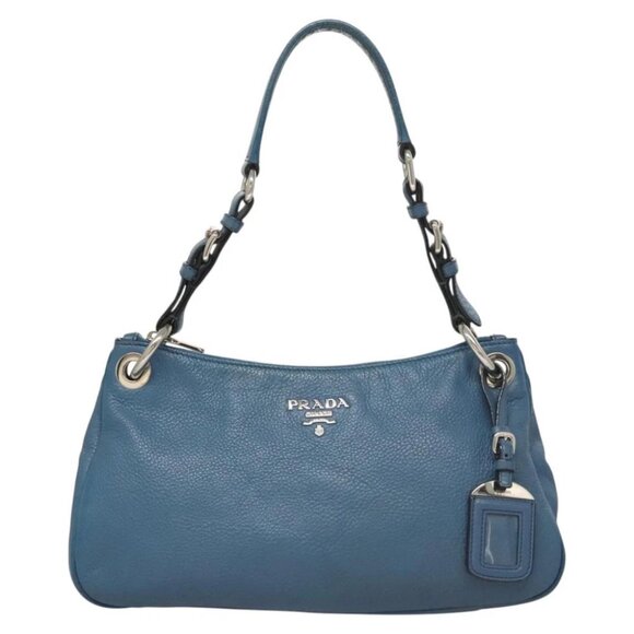 PRADA Shoulder Bag Leather Blue Silver Auth am8295 - Picture 1 of 15